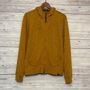 Prana Mens XL Full Zip Hoodie Mustard Yellow Textured Recycled Blend Jacket